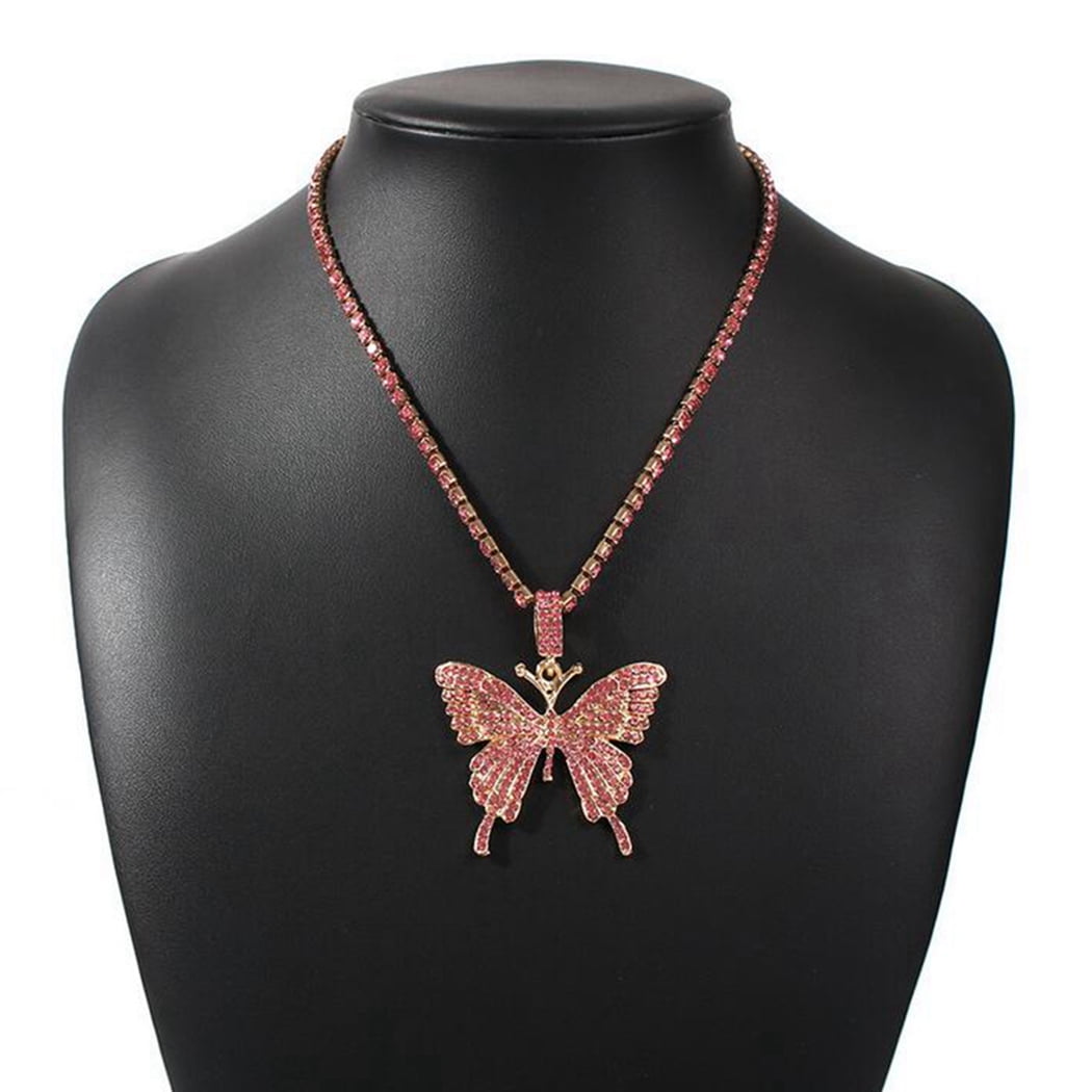 BEST ONE CHA Fashion Layered Butterfly Pendant Micro Shiny Zircon Rhinestone  Charm Tennis Chain Choker Necklace Punk Hip Hop Jewelry Gift for Men Women  | Amazon.com
